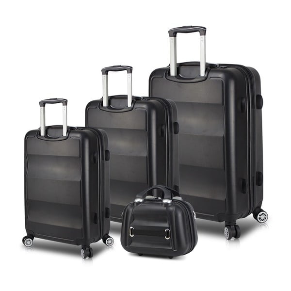 Zestaw 3 czarnych walizek na kółkach z USB i kuferka podróżnego My Valice LASSO Travel Set