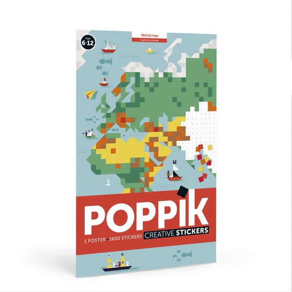 Plakat z zestawem naklejek Poppik Mapa świata