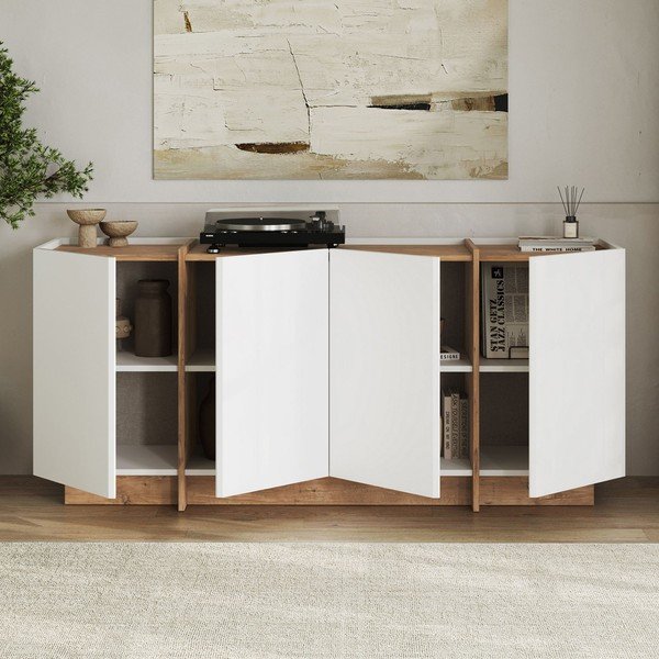 Biała komoda w dekorze sosny z otworem na kable 180x80x45 cm Dorma – Kalune Design-image-2