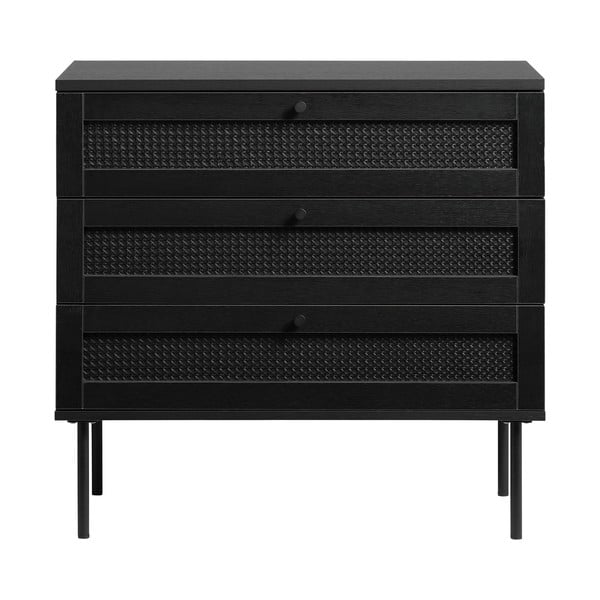 Czarna niska komoda w dekorze dębu 80x75 cm Pensacola – Unique Furniture