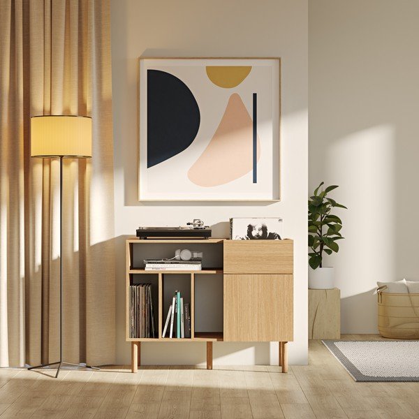 Niska komoda w dekorze dębu na płyty gramofonowe 100x80 cm Viny – TemaHome-image-1