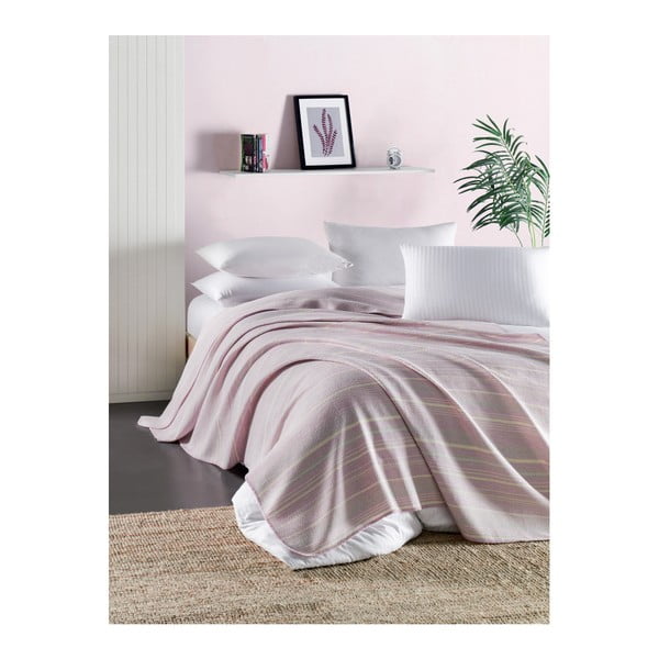 Różowo-żółta lekka pikowana narzuta na łóżko Runino Carrie, 160x220 cm