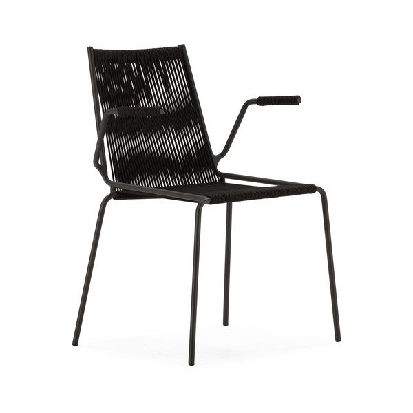 Czarne metalowe krzesła zestaw z podłokietnikami/sztaplowane 2 szt. Emily – Marckeric