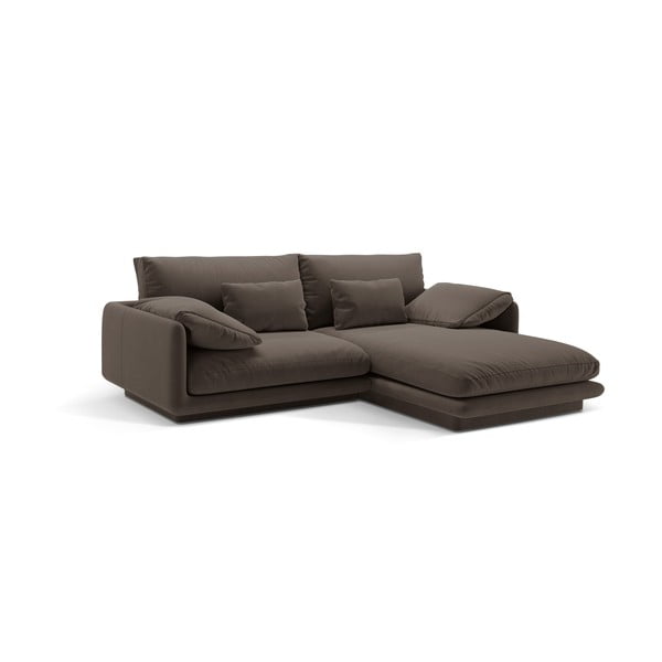 Brązowy aksamitny narożnik (prawostronny/z szezlongiem) Torino – Micadoni -image-2