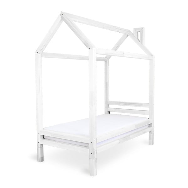 Białe łóżko dziecięce z drewna sosnowego Benlemi Happy, 90x160 cm