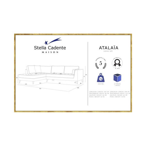 Jasnoniebieska lewostronna sofa z kremowymi detalami Stella Cadente Maison Atalaia-image-1