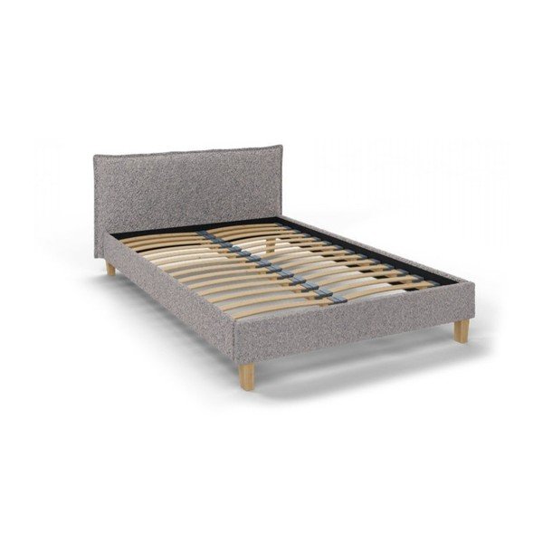 Szare tapicerowane łóżko dwuosobowe ze stelażem 140x200 cm Tina – Ropez