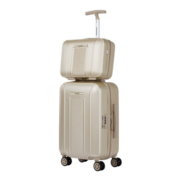 Komplet beżowego kuferka i walizki na kółkach w kolorze szampana Murano Spider