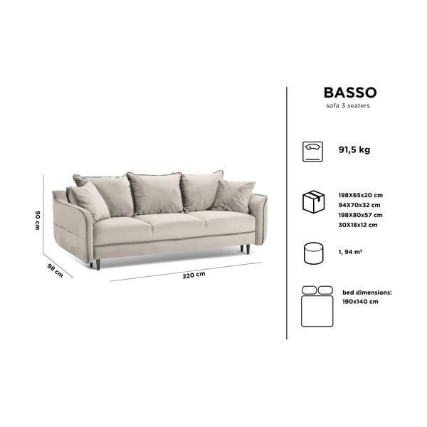 Jasnoszara aksamitna sofa rozkładana Kooko Home Basso-image-4