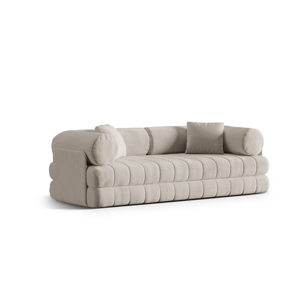 Beżowa aksamitna rozkładana sofa 206 cm Kemi – Cosmopolitan Design-image-2