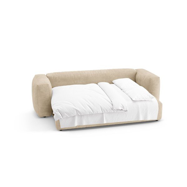 Kremowa aksamitna rozkładana sofa modułowa 264 cm – Micadoni -image-4