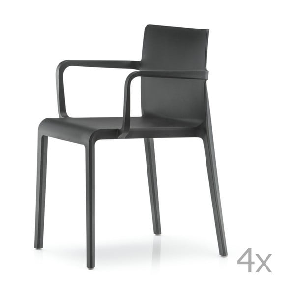 Zestaw 4 czarnych krzeseł z podłokietnikami Pedrali Volt