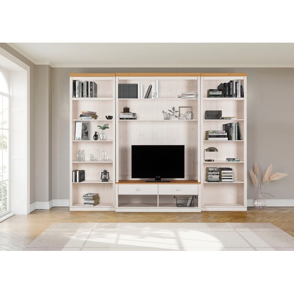 Biały zestaw pod TV z litego drewna sosnowego 288x223 cm Anita – Støraa-image-1