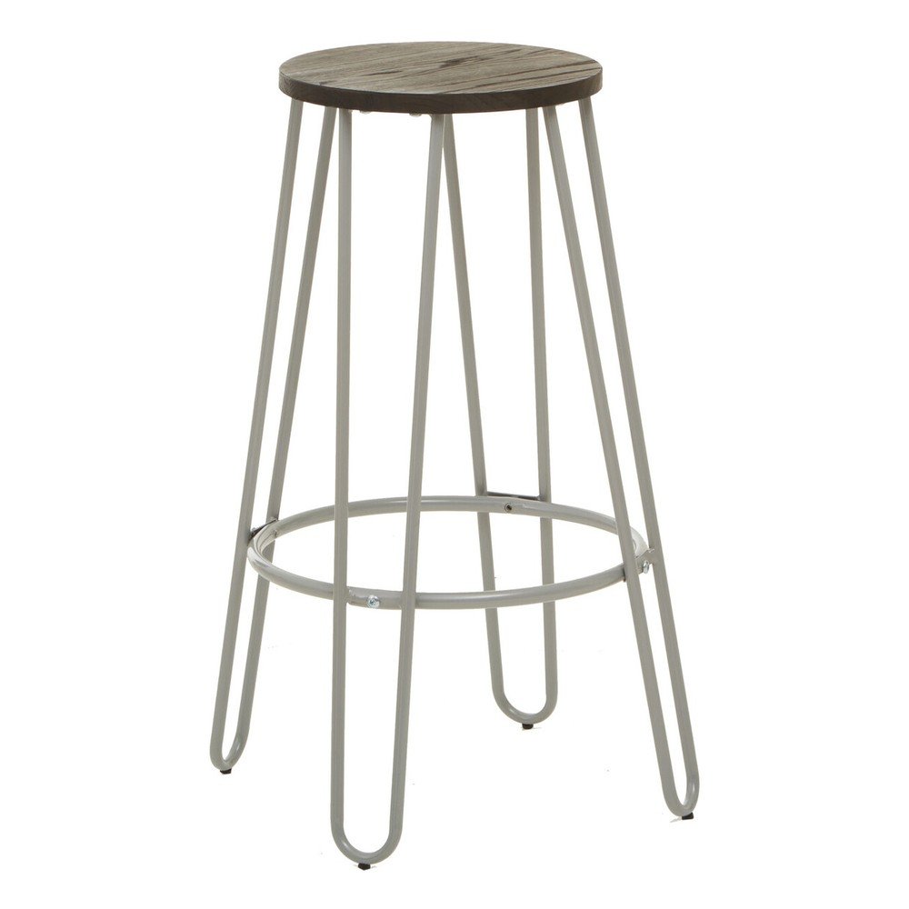 Szary/w ciemnym naturalnym kolorze hoker z litego drewna wiązu (wysokość siedziska 75 cm) District – Premier Housewares