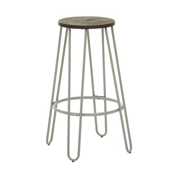 Szary/w ciemnym naturalnym kolorze hoker z litego drewna wiązu (wysokość siedziska 75 cm) District – Premier Housewares