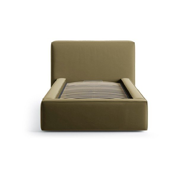 Zielone tapicerowane łóżko jednoosobowe ze schowkiem i stelażem 90x200 cm Jodie – Micadoni -image-3