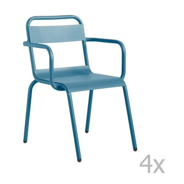 Zestaw 4 niebieskich krzeseł ogrodowych z podłokietnikami Isimar Biarritz