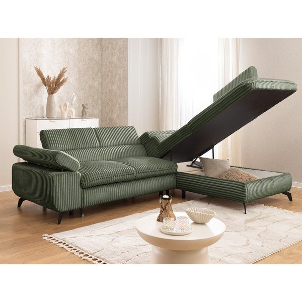 Zielony sztruksowy narożnik (prawostronny/w kształcie litery L) Marbeya  – Ropez-image-4