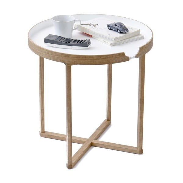Biały stolik z drewna dębowego ze zdejmowanym blatem Wireworks Damieh, 45x45 cm