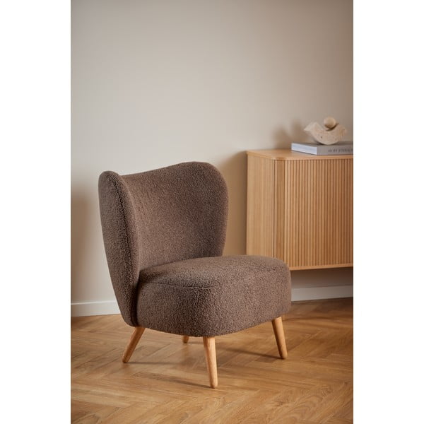 Brązowy fotel z materiału bouclé Elmont – Actona-image-1