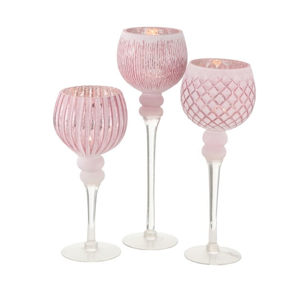 Zestaw 3 różowych szklanych świeczników Boltze Manou
