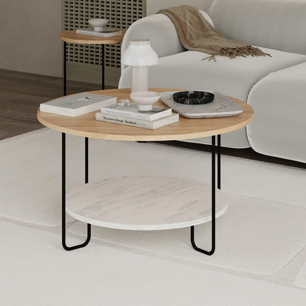 Okrągły stolik z blatem w dekorze dębu ø 80 cm Tonka – Marckeric-image-4