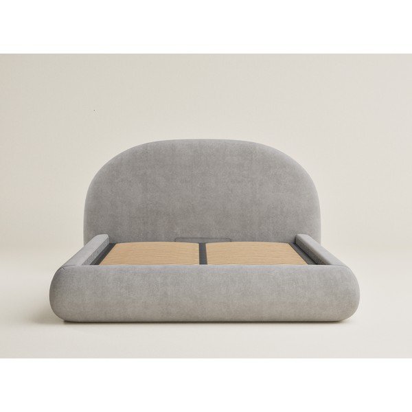 Szarobeżowe tapicerowane łóżko dwuosobowe ze schowkiem ze stelażem 180x200 cm Maumere – Maison de Rêve-image-2