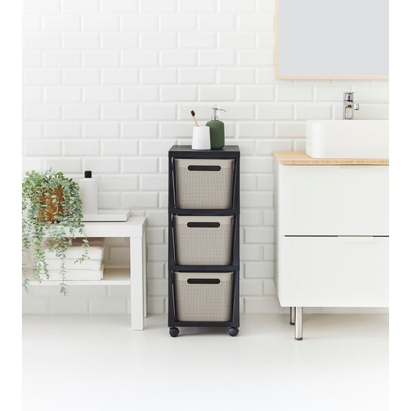 Czarno-beżowy plastikowy regał na kółkach 30x77 cm Brisen − Rotho-image-3