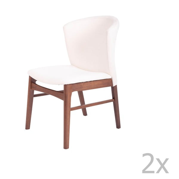Zestaw 2 białych krzeseł do jadalni z ciemnobrązową konstrukcją z drewna kauczukowca sømcasa Mara