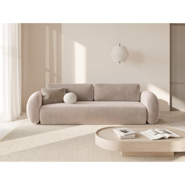 Beżowa aksamitna rozkładana/ze schowkiem sofa 262 cm Tonale – Cosmopolitan Design-image-1