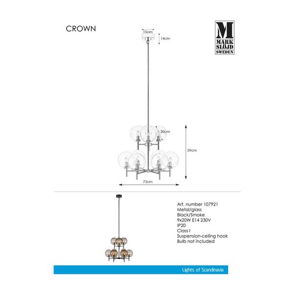 Lampa wisząca Markslöjd Crown Pendant L Smoke 9L-image-1
