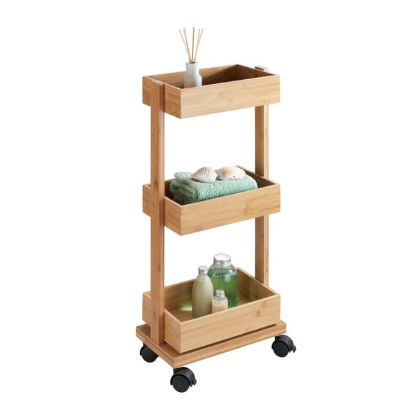 Bambudowy 3-piętrowy regał na kółkach Wenko Tortona-image-1