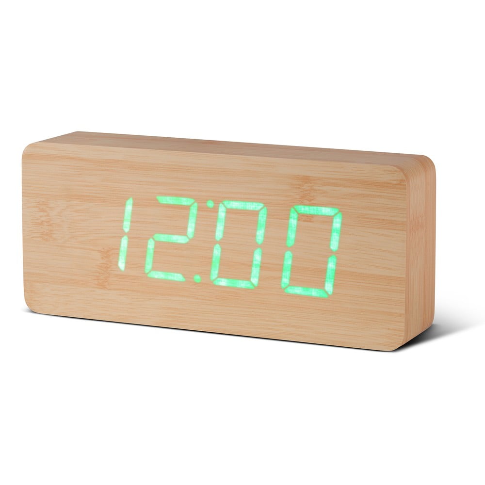 Jasnobrązowy budzik z zielonym wyświetlaczem LED Gingko Slab Click Clock