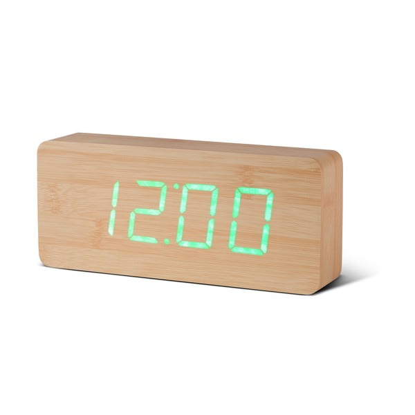 Jasnobrązowy budzik z zielonym wyświetlaczem LED Gingko Slab Click Clock