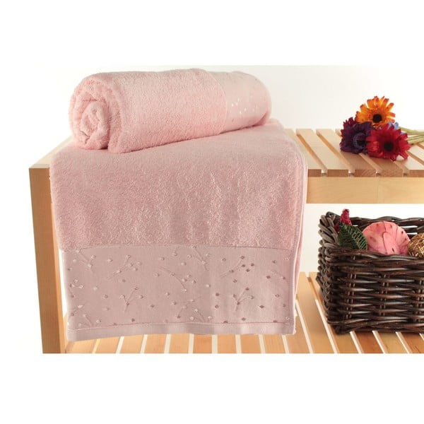 Zestaw 2 różowych ręczników z czystej bawełny Tomur, 90x150 cm