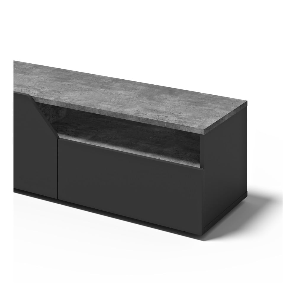 Czarna szafka pod TV w dekorze betonu 180x38 cm Verone – TemaHome (zdjęcie 5)