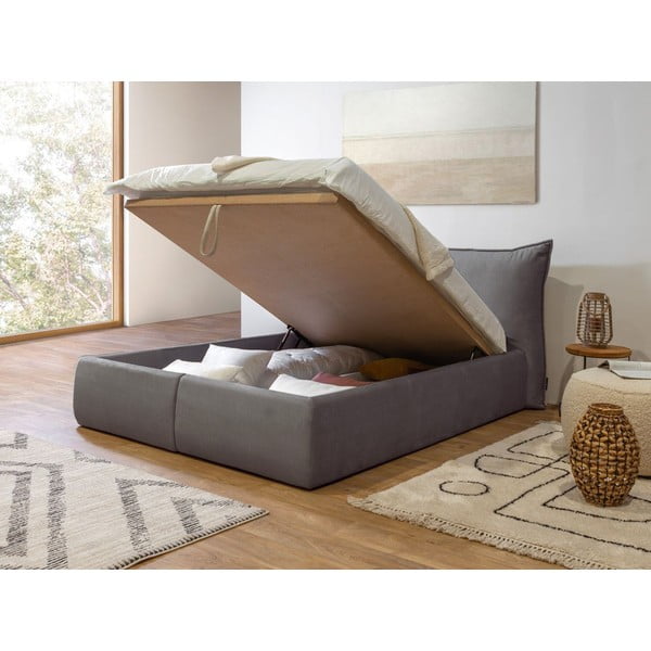 Ciemnoszare tapicerowane łóżko dwuosobowe ze schowkiem ze stelażem 160x200 cm Jade – Bobochic Paris-image-4
