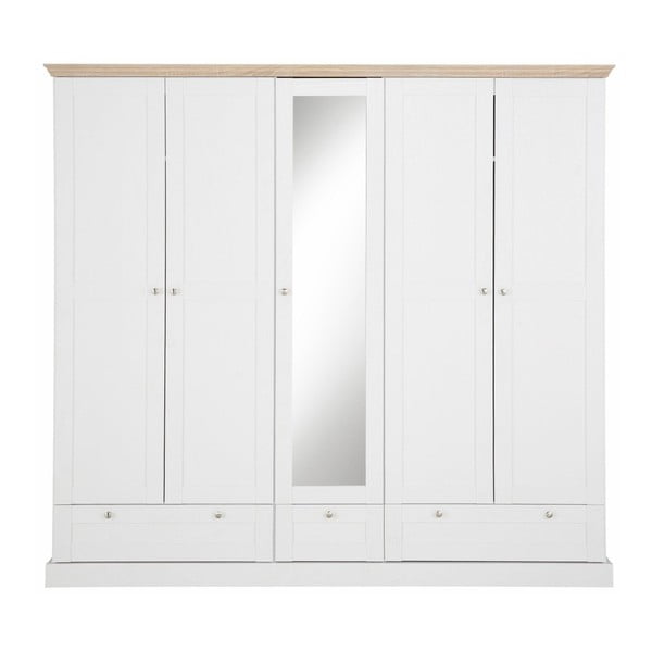 Biała szafa 5-drzwiowa z dębowym dekorem Støraa Bruce