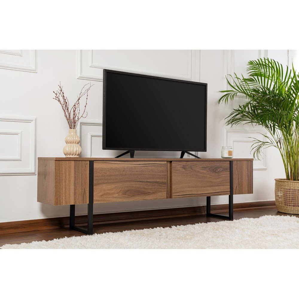 Szafka pod TV w dekorze orzecha w ciemnym naturalnym kolorze 180x50x29,5 cm Serenity – Kalune Design (zdjęcie 4)