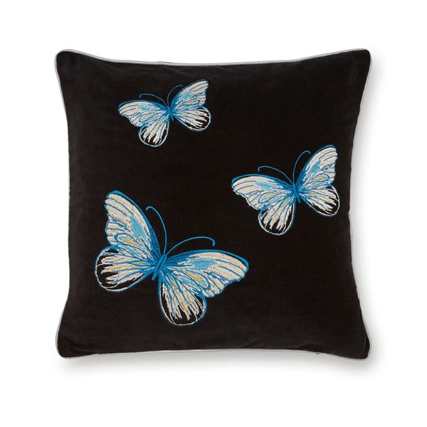Czarna bawełniana poduszka dekoracyjnaCooksmart ® Opulence Butterflies, 45x45 cm
