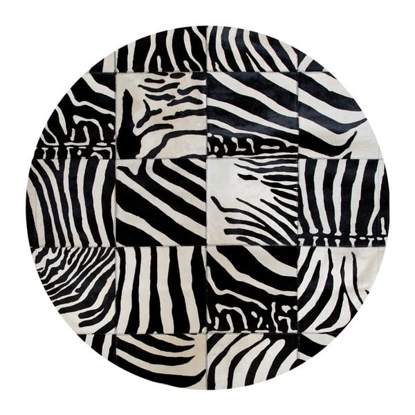 Skórzany dywan z motywem zebry Pipsa Trionom, ⌀ 120 cm
