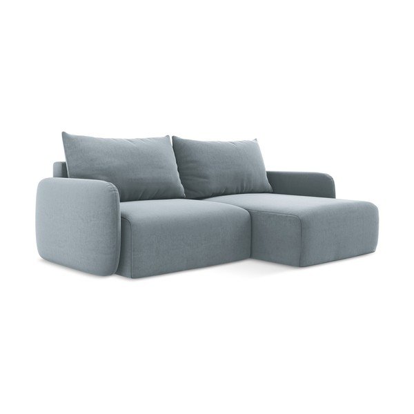 Niebieski aksamitny rozkładany/ze schowkiem narożnik (prawostronny/z szezlongiem) Kalena – Makamii-image-2