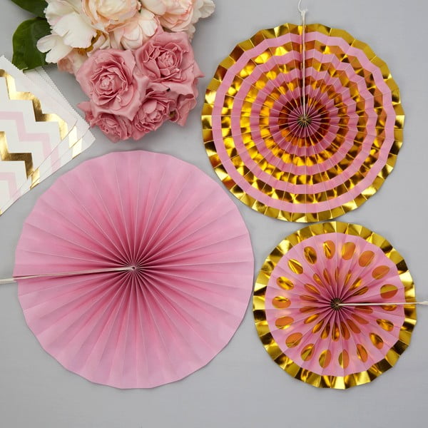 Zestaw 3 różowych dekoracji papierowych Neviti Pinwheel