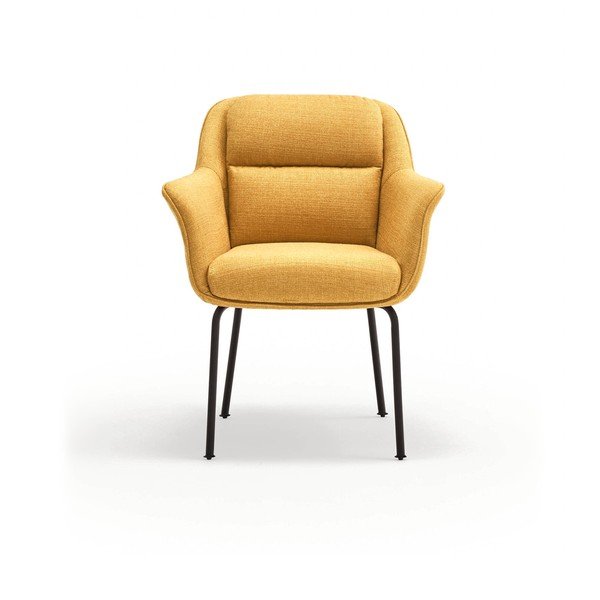 Musztardowy tapicerowany fotel jadalniany z podłokietnikami Sadira – Teulat-image-2