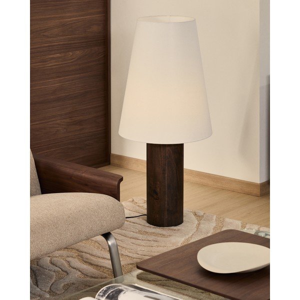 Biała/w ciemnym naturalnym kolorze lampa stojąca z tekstylnym kloszem (wysokość 110 cm) Marga – Kave Home-image-1
