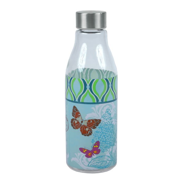 Niebieska butelka szklana Ego Dekor Butterfly, 600 ml