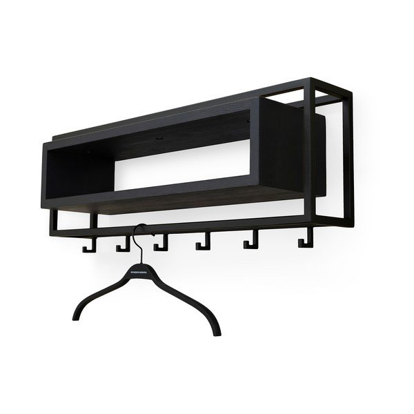 Czarny wieszak ścienny z litego drewna dębowego z półką 78 cm School – Spinder Design