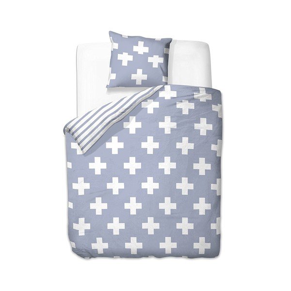 Niebiesko-biała pościel z mikrowłókna DecoKing Cross, 135x200 cm