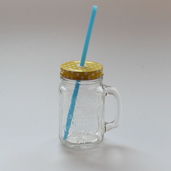 Szklanka z żółtym wieczkiem i niebieską słomką Dakls, obj. 450 ml