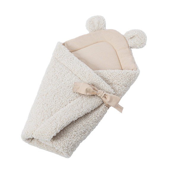 Kremowy rożek niemowlęcy z materiału sherpa 35x65 cm – Meowbaby-image-2